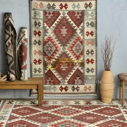 Tapetes tecidos tapete de piso bordado kilim para tricô geométrico de lã geométrica do quarto