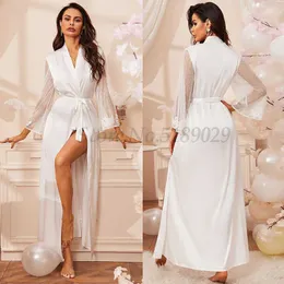 Mulheres sleepwear noiva dama de honra longo robe sexy sleepwear camisola casual casa roupão íntimo lingerie cetim renda patchwork roupão t221006