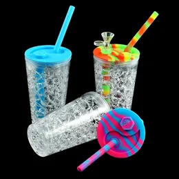 Fuma￧a bebida x￭cara de ￡gua canos de silicone bloqueio de ￳leo de vidro plataformas de vidro Bubbler de ver￣o estilo bong bong tubo recickler hookah 157mm 68m bong