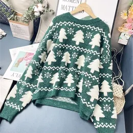Kvinnor stickar Tees Christmas Sweater Tree Jacquard Sticked Pullovers År Autumn Winter Sweet O Neck Jumper LQ Songyi LQ4 220930