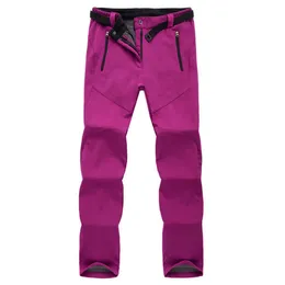Зимние лыжные брюки Женщины расточительные штаны плюс водонепроницаемые снежные брюки сгущают флисовые пешие брюки сноуборда235R