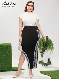 Plus size Dresses Add Elegant Autumn Plus Size Women's Skirts Wrap Hip Side Exposed Legs Ruffle Asymmetrical Hem Female Bodycon Skirt B1211 221006