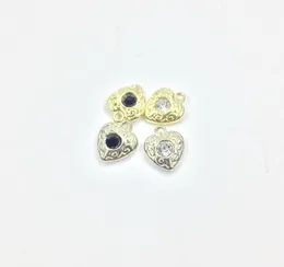 Charms Eruifa 10pcs 10mm Blk Rhinestone Heart Gold/Silver Zinc Alloy Pendant Jewelry DIY Necklace Bracelet Earrings 2 Colors