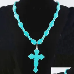 Ожерелья из бисера Винтажные голубые бирюзовые кросс -бусины свисые подвесное ожерель