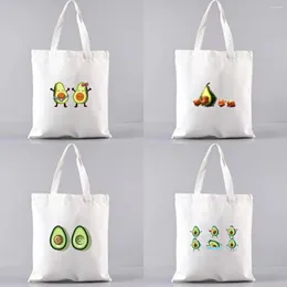 Förvaringsväskor kvinnor duk shopping väska kawaii söt avokado mönster serie bolsa axel vit tryck tote handväskor rymdsparare