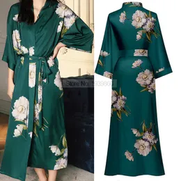Kadınların Pijamat Baskı Nightwear Kadın Saten Kimono Robe Elbise Gecesi Gevşek Samimi İç çamaşırı Seksi Sweetwear Çiçek Nightgown Lounge Wear T221006