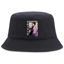 Boinas masculinas unissex shinobu kawaii anime de anime impressão de algodão mangá panamá chapéu feminino harajuku chapé de balde dobrável de pesca