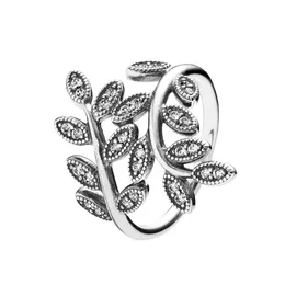 925 Sterling Silver Sparkling Leaves Ring For Women Girls With Original Box Set för Pandora CZ Diamond Designer Rings