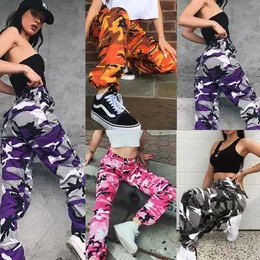 Spodnie damskie capris pantn femme luźne seksowne spodnie kobiety kamuflaże punkowe spodnie kamuflaże pomarańczowe fioletowe spodnie dresowe hiphop taniec lufopy spodnie t220926