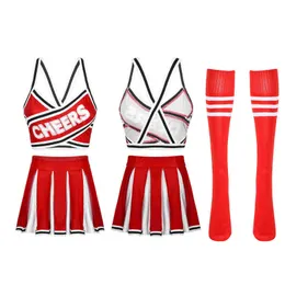 Kvinnors träningsdräkter Kvinnor Cheerleader Uniform School Girls Sexig kommer Crop Top med veckad kjol Strippad Kne High Long Football Socks Outfit T220909