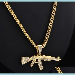 Pendant Necklaces Fashion Hip Hop Subhine Gun Pendant Necklace Crystal Ak 47 Rhinestone Bling Chain Ladies Men Rapper Jewel Mjfashion Dh5Sa