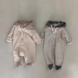 Rompers 2022 Autumn Winter Girl New Baby Baby مقنعين مخطط طويل الأكمام الطويلة Romper Boy Boy Toddler Stights Jumpsuit Baby Cotton Onesie J220922