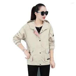 Jackets femininas Mulheres Mulheres Casual Casual 2022 Coreano Spring Autumn Plus Size Size Loose All-Match Tops Coat Khaki Pink Fashion Hooded