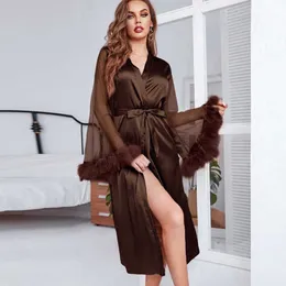 Kadınların Sweetwear Seyir Pijamalar için Soyu Pijamalar Elbiseler İçin Çekimler Uzun Parlamalar Tüyler Kollu Kanatlar Dantelli Sosya Seksi Örgü Sweetwear Kadınlar T221006