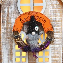 Otros suministros para la fiesta de eventos Halloween Corona sin rostro Rattan Círculo de la pared Poste de parada Artificial Spider Skull Worlet Decoraciones de Halloween Home Decorations 221006