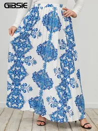 Sukienki plus wielkości gibsie kwiatowy nadruk plusowany Aline spódnica kobiet wiosna lato moda vintage High Elastyczna talia maxi długie spódnice 221006