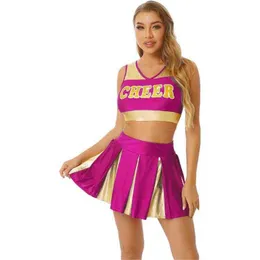 Women's Tracksuits Womens School Girls Cheerleading Come Cheerleader Uniform Dance Outfit Stage Performance Crop Top with Pleated Mini Skirt T220909