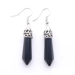 Dangle Chandelier Natural Black Agate Gemstone Dangle Earrings hexagonal 뾰족한 레이키 차크라 구슬 여성 보석 R3063 Bdehome DHGL5