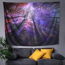 Tapestries Custom Design Starry Sky Forest Pattern Hippie Wall Hanging Tapestry Decor för sovrum och vardagsrum 221006