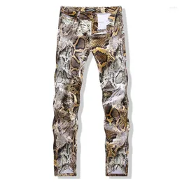 Męski dżinsy hurtowo-menski wąż skóra druk Camoflague Oryginalny projektant Slim Hip Hop Rock Pants Men Chudy Streetwear 29-381