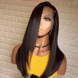 Remy Silky Straight 13 4/6 Lace Front Human Wigs Natural Hairline 5x5 PU Wig Jet Black Colored U Part For Women