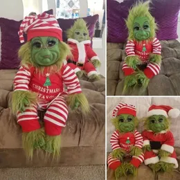 Christmas Decorations Grinch Doll Stuffed Plush Toy Cute Red Santa Suit Fabric Beige Super Soft Durable Wide Use Adorable Xmas Tree Home Decor C82