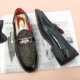 Deluxe Rhinestone Oxford Shoes가 뾰족한 발가락 금속 버클 One Strup-Men 's Fashion 형식 캐주얼 신발 다중 크기 38-47