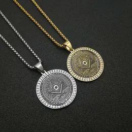 Stainless Steel Freemason masonic annuit coeptis necklace pendants silver gold round freemason religious punk gothic Eye of Horus charm triangle emblem jewelry