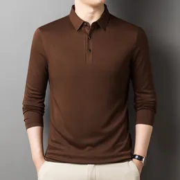 Herrpolos Minglu Wool Long Sleeve Men's Polo Shirts Luxury Seamless Solid Color Business Casual Male Polo Shirts Simple Man Tees 4xl 221006