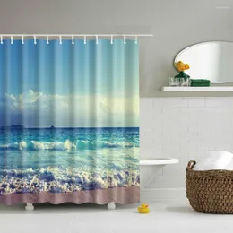 Duschgardiner Vackra havet Scenic Beach Blue Sky Frab Waterproof Polyester Bad Badrumsgardin med krokar