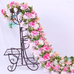 Decorative Flowers Artificial Cherry Blossom Garland With Leaf Fake Silk Flower Hanging Vine Sakura For Party Wedding Arch Home Decor
