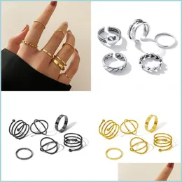 Inne zestawy biżuterii Vintage punk Punk Wedding Pierścienie dla kobiet Retro Sier Kolor Geometryczne Knuckle Unisex Trendy Regulated Pinting Pierścień J DHS7Q