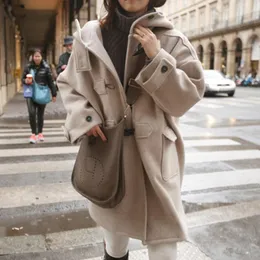 Wełna damska mieszanki damskie zimowe moda luźna damska długie damki płaszcze solidne swobodne płaszcz i kieszenie kurtki Abrigos Mujer