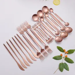 Servis uppsättningar Rose Golden Cotlary Set Gold Stainless Steel Matt Spoon Fork Knife Of Table Seary Diskmaskin Safe Dinnreware