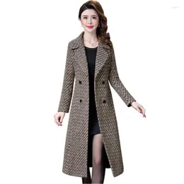 Women's Wool Women's & Blends Autumn Winter Woolen Coats Plus Size Female Long Jackets Houndstooth Slim Lady Overcoats Trendy Femme