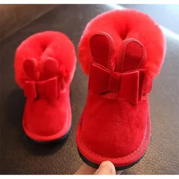 Buty Dziewczyny Bunny Bow Red Różowe buty kostki ciepłe futrzane zwierzę Śnieg Nina Zapatos Dzieci dzieci Zimowe obuwie Sandq Baby 221007