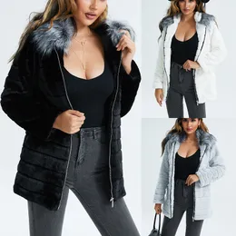 Women Coat thanksgiving gift Winter Faux Fox Fur outdoor warm leisure fashion street shot long sleeve Fur collar coats white grey black color hooded jacket size S-3XL