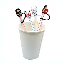 Drinking Straws Custom Bad Bunny Soft Sile St Toppers Accessories Er Charms Reusable Splash Proof Drinking Dust Plug Decorat Bdesybag Dhbl6
