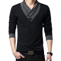 Mens Tshirts Fashion Brand Rend Slim Fit Long Sleeve Shirt Patchwork Collar EE Vneck Shirt Cotton Shirts Plus Size 5xl 221007
