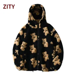 Felpe con cappuccio da donna Felpe con cappuccio ZITY Cartoon Bear Fleece Giacche con cappuccio Donna Felpa con cappuccio casual Felpa con zip femminile Teddy Coat Felpe calde Felpe con cappuccio Coppia vestiti 221007