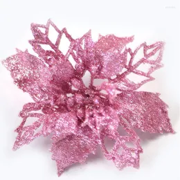 Dekoracja imprezy 10pcs świąteczny brokat sztuczny kwiat