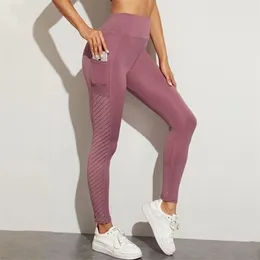 Kadın Tayt Kadın Egzersiz Taytlar Fitness Sorunsuz Mesh Spor Cep Teşhal Femme Moda Yüksek Bel Taytları Kadın Yoga Koşu Pantolon 221007