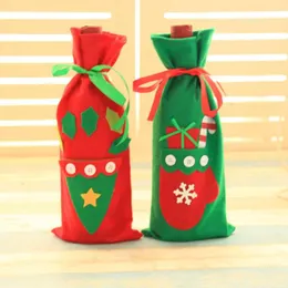 Noel dekorasyonları kırmızı şarap şişesi kapak çantaları dekorasyon ev partisi Noel baba seti sevimli dekoratif eldivenler #xt