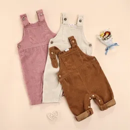 Rompers Criandler Baby Corduroy Bib Pants Macacão Autumn Inverno Color Solid Square Golssuu macacão com prendedores Snap para crianças meninas 221007