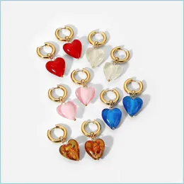 Dangle żyrandol moda vintage Dangle Kodek Kobiety jasnoróżowy kolor glazury pierścienie ucha serca przezroczyste niebieskie kolczyki Dziewczyna Żyd dhtzr