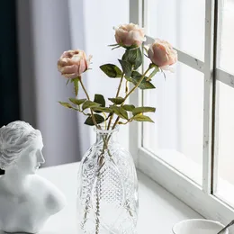 Dekorative Blumen, 1 Zweig, hübsche Hochzeit, Mini-Rose, künstlicher Seidenblumenstrauß, Flores, Braut, Zuhause, Tischdekoration, gefälschte Pfingstrose, 36 cm