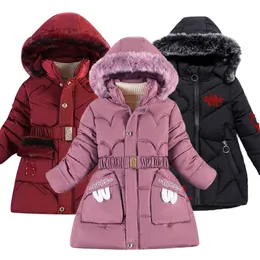 Down Coat Girls 'Kış uzun kollu pamuklu yastıklı kıyafetler çocuk ceketi peluş kalınlaşmış işlemeli ceket 221007