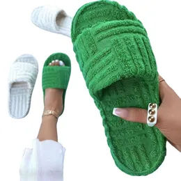 Women Slipper Slides Flip Flops Green Winter Fashion Fur Soft Sole Comfort Open Toe House Shoes AL-653335400020
