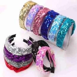 Headbands 1Pc New 3 cm Glitter Knotted Headbands Solid Color Sequin Hair Hoops Hair Accessories Gift for Women Girls Wide Turban Hairband T221007