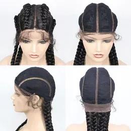 Perucas dianteiras de renda de 32 polegadas com cabelos de bebê duplo holandês caixa trançada Twist Synthetic Braids peruca para mulheres negras diretas